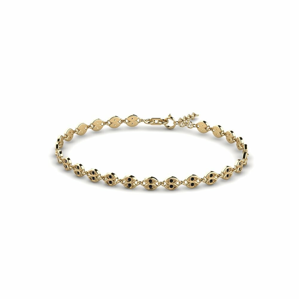 圓形 0.4 重量（克拉） 鏈接 黑瑪瑙 14k 黃色K金 Bracelet Aferen