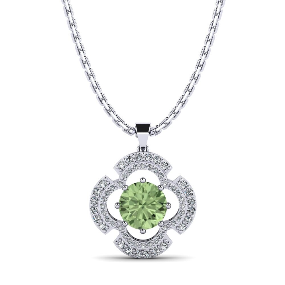 Pendentif En Argent 925 Avec Verre Vert Irisé - Fait Main En France, Neuf Sans Boîte