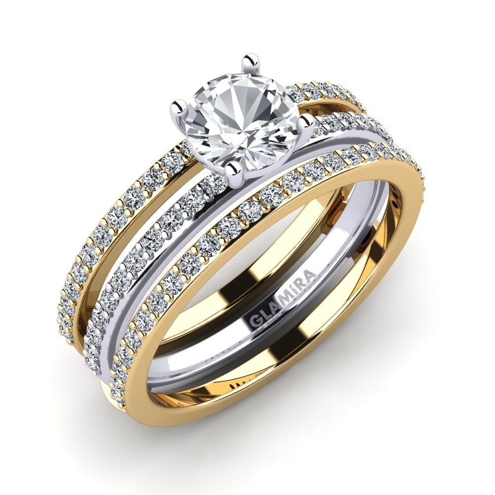 14ct Yellow / White Gold White Zircon Ring Afige SET