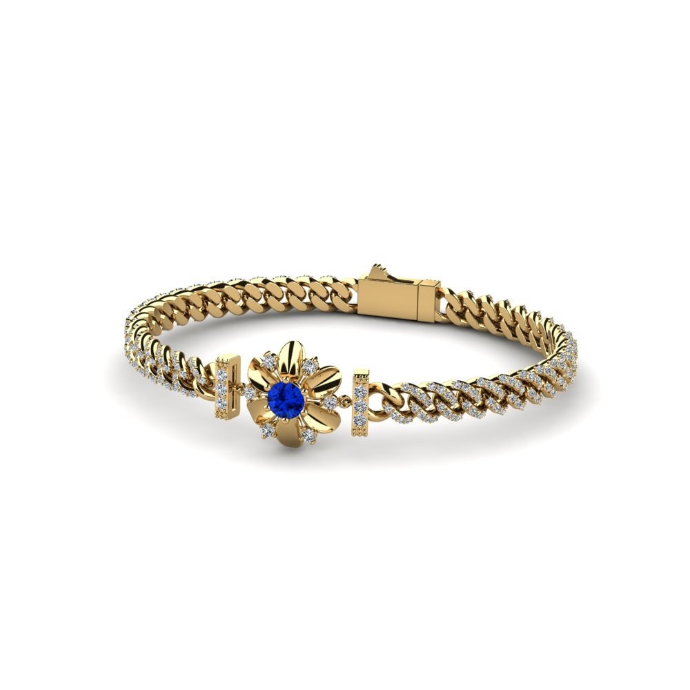 14k Oro Amarillo Safiro (Creado en Laboratorio) Pulsera de Mujer Afsonpiyo