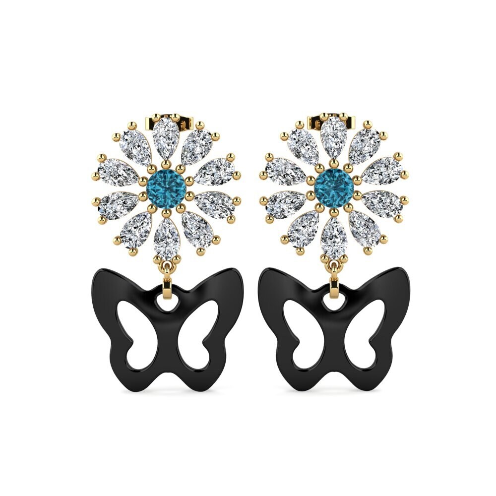14ct Yellow Gold Blue Zircon Women's Earring Aganju