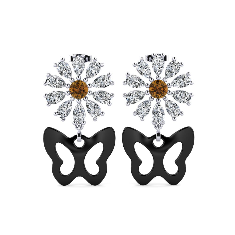 White Silver Brown Zircon Women's Earring Aganju