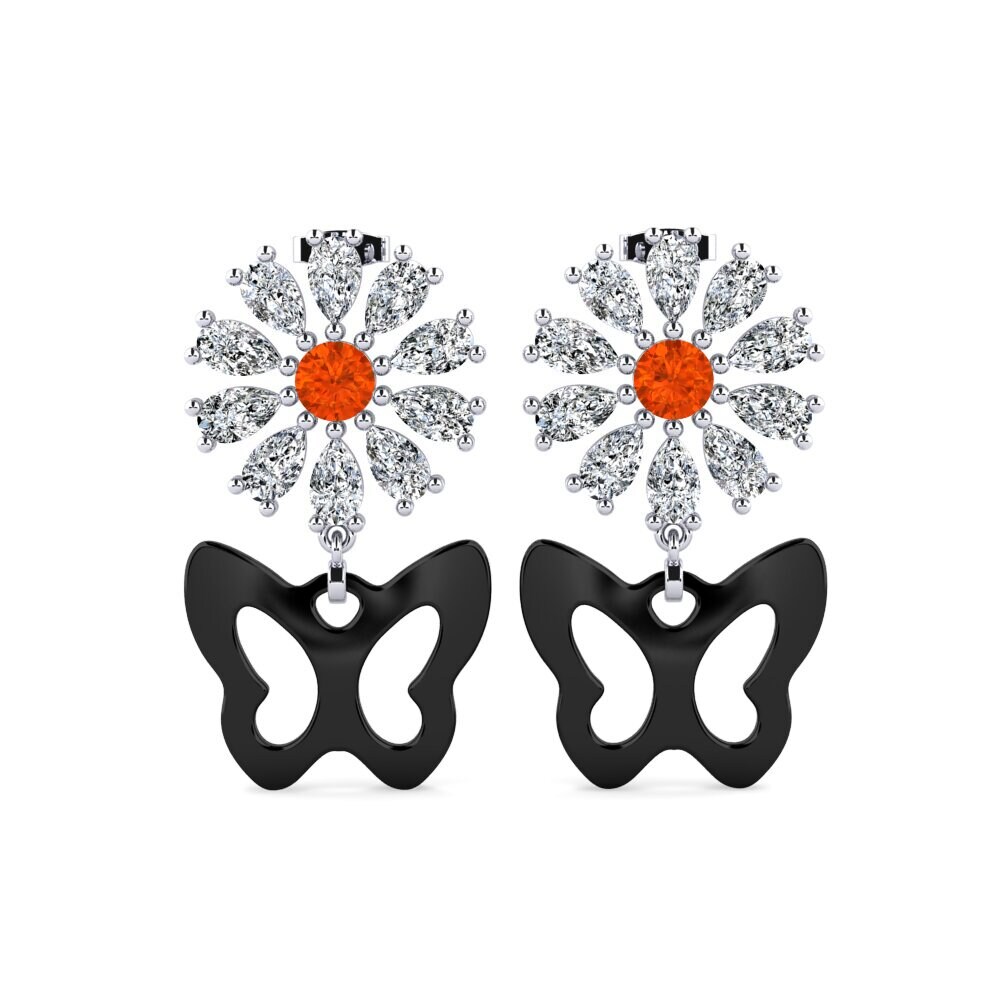 950 Platinum Fire Opal Women's Earring Aganju