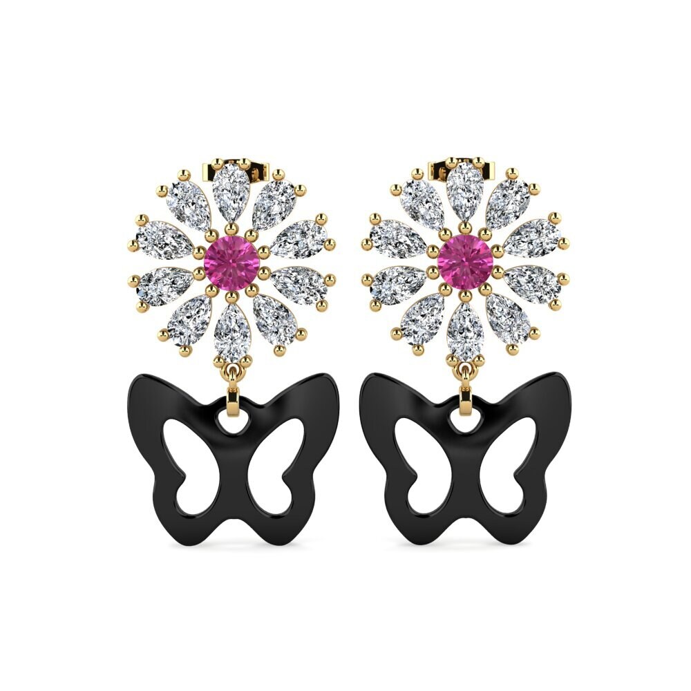 14ct Yellow Gold Pink Topaz Women's Earring Aganju