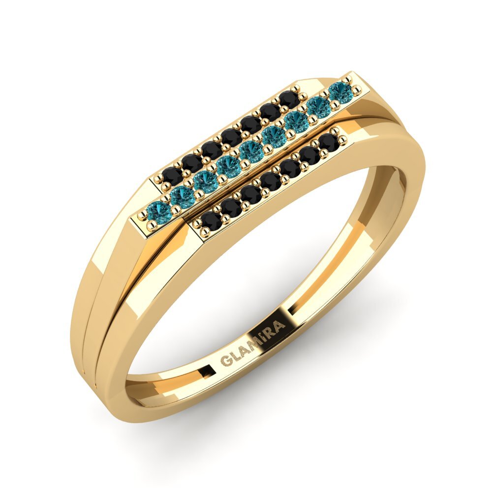Oro Giallo 750 Diamante Blu Anello da uomo Agaristis