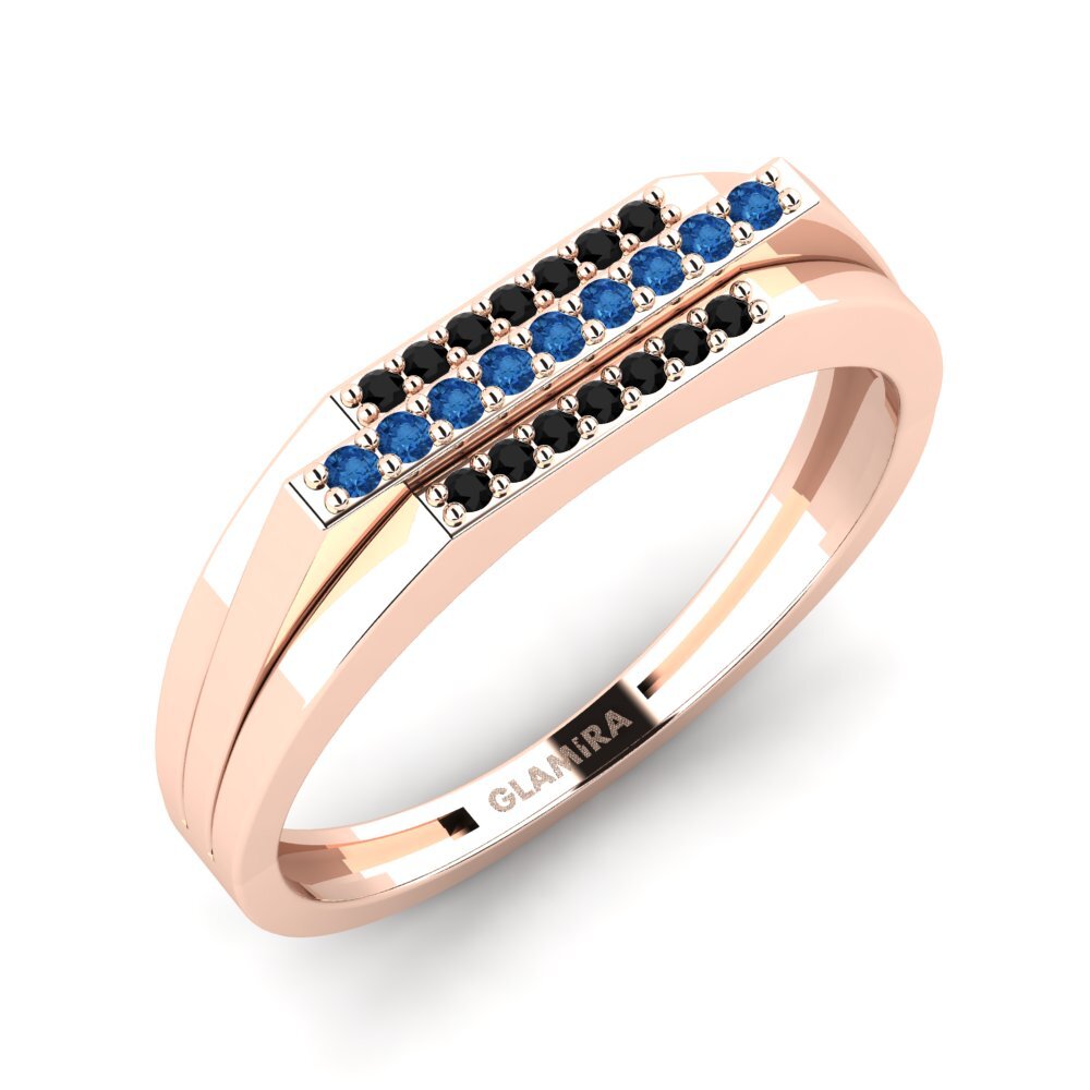 Oro Rosso 585 Zircone Blu Scuro Anello da uomo Agaristis