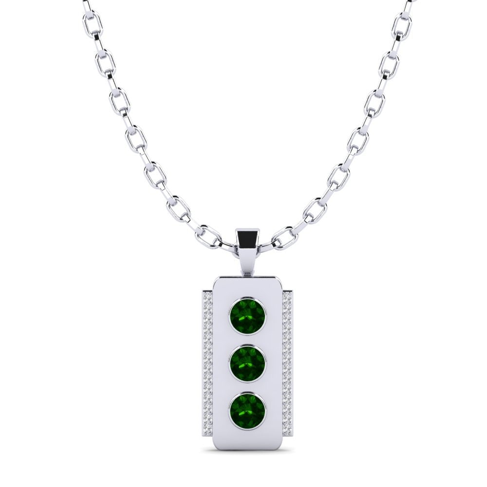 18ct White Gold Green Tourmaline Men's Pendant Agathe
