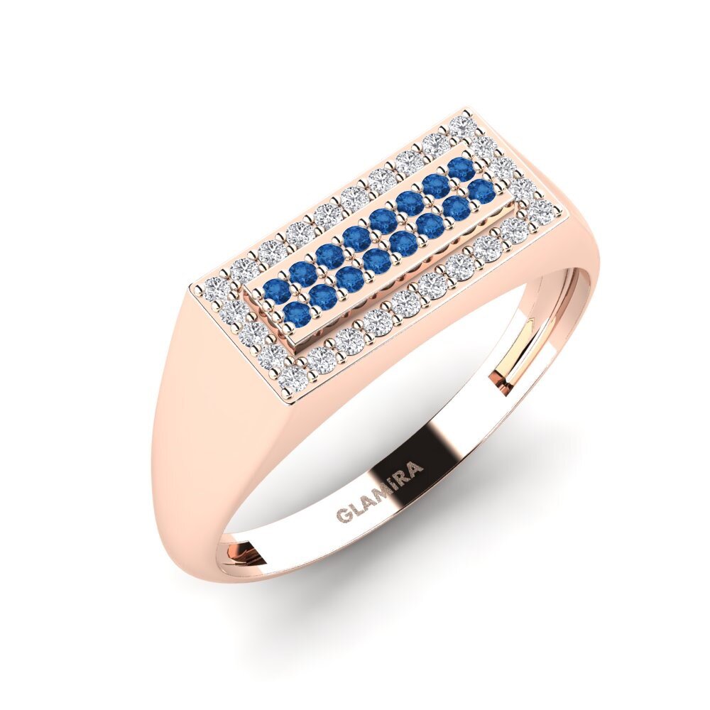 Oro Rosso 585 Zircone Blu Scuro Anello da uomo Agathiousa