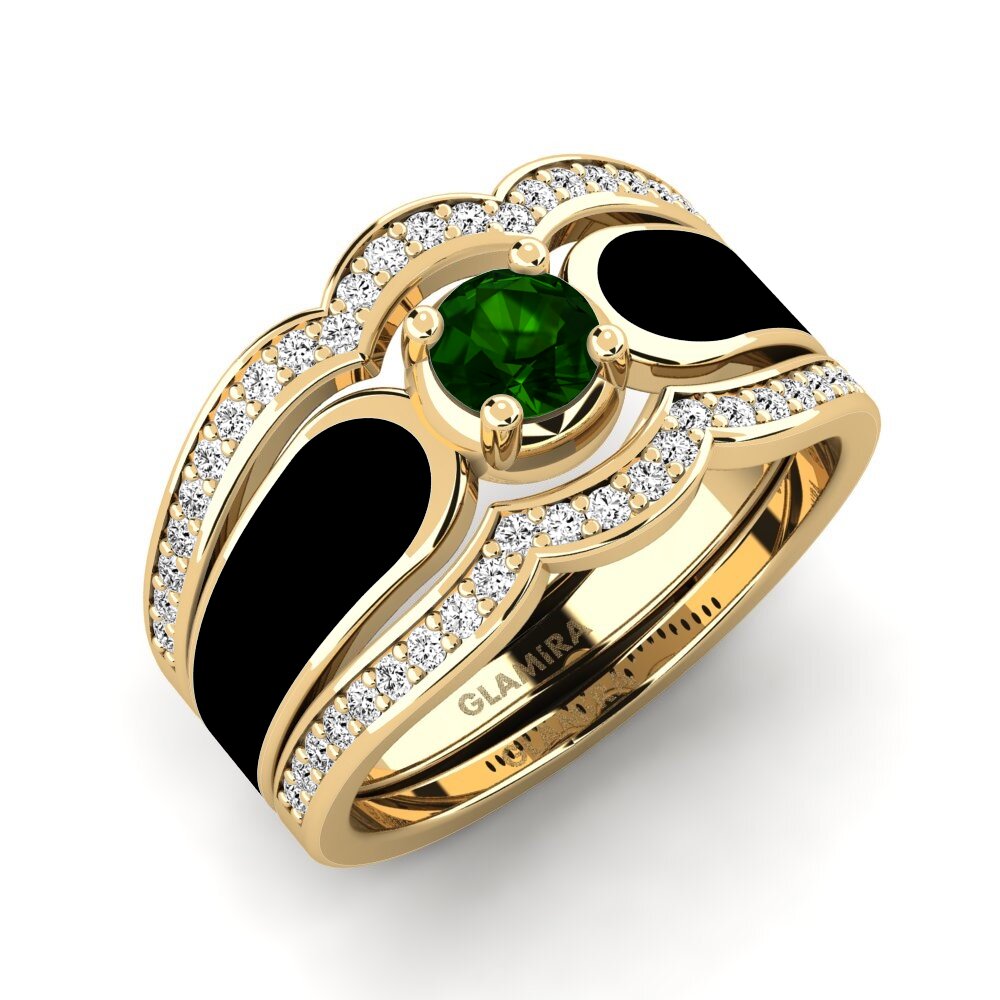 Or Jaune 14k Tourmaline Verte Bague Agend SET