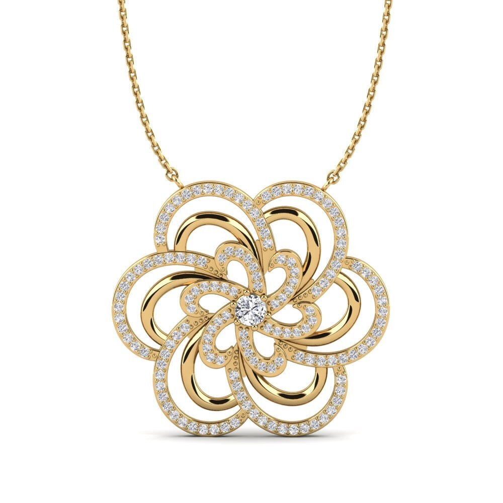 Ciondola Con Catena Donna, Diamante Simulato 2,20 Ct, Taglio Rotondo, Placcato Oro Giallo 14k Su Argento 925 - Nuovo
