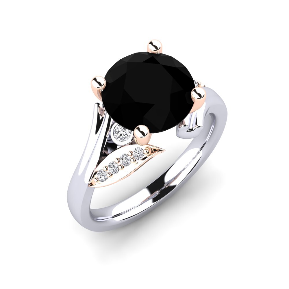 9ct White & Rose Gold Black Onyx Engagement Ring Agnella 3.0 crt