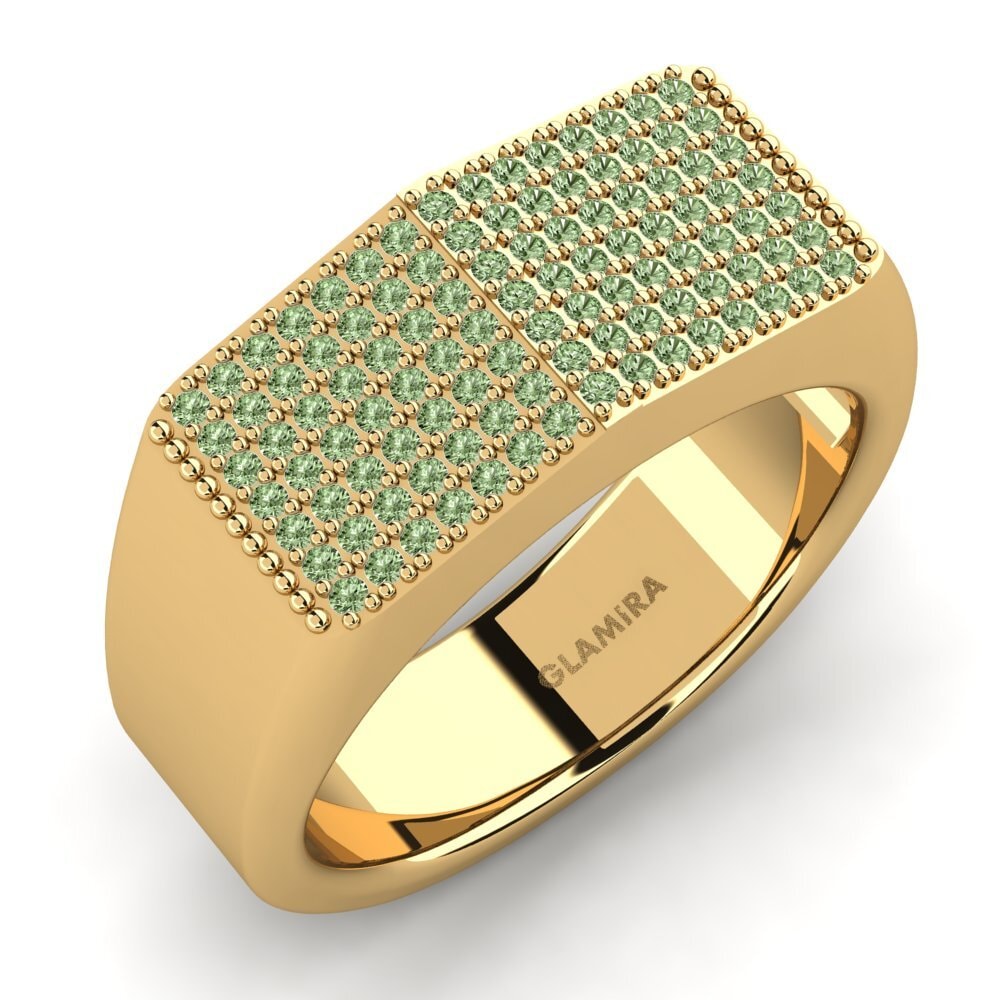 18ct Yellow Gold Green Diamond Men's Ring Agrican