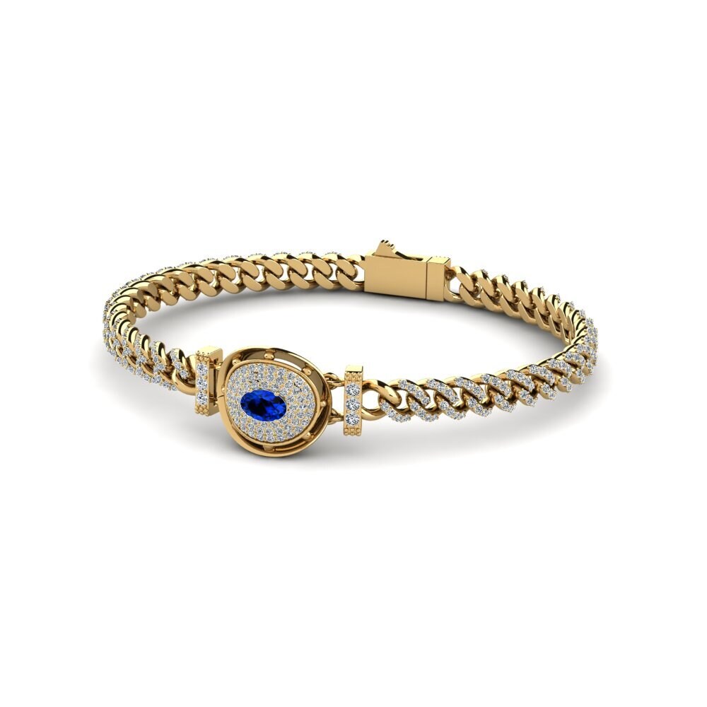 14k Oro Amarillo Safiro (Creado en Laboratorio) Pulsera de Mujer Agters