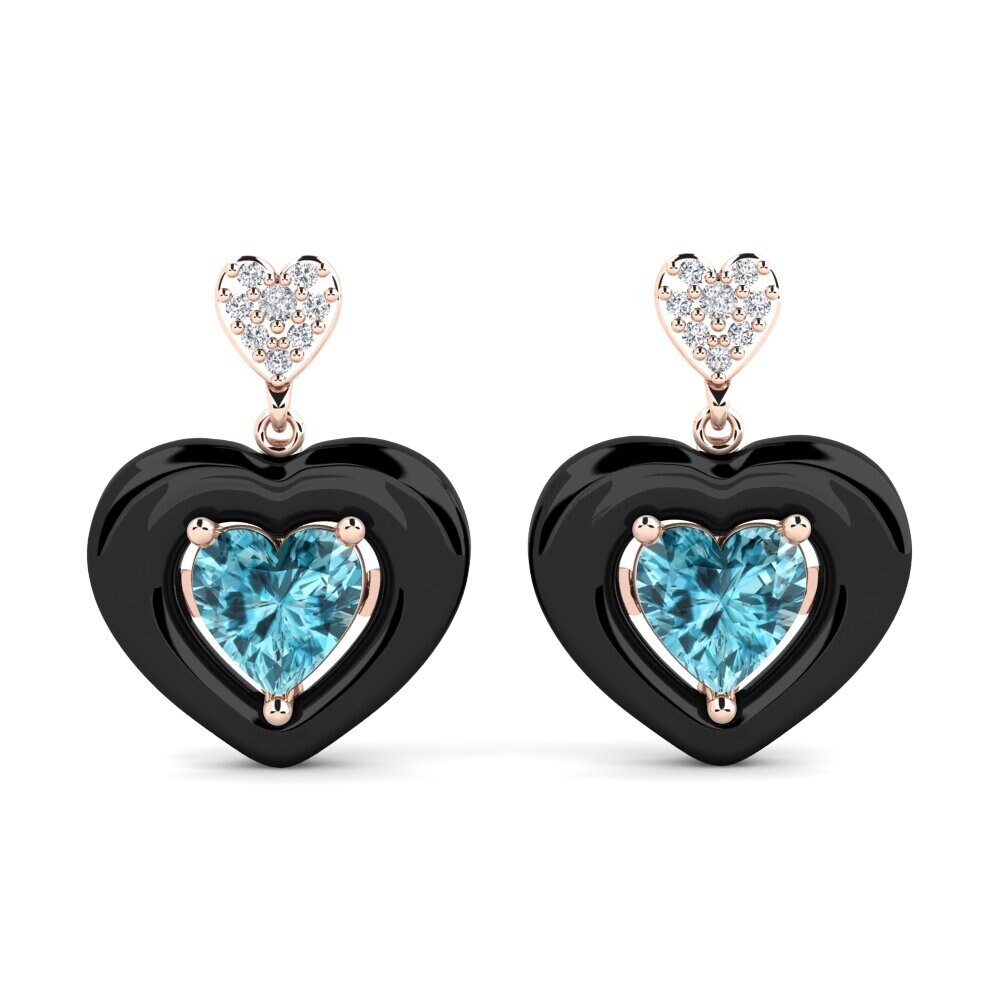 9ct Rose Gold Blue Zircon Women's Earring Aguinaga