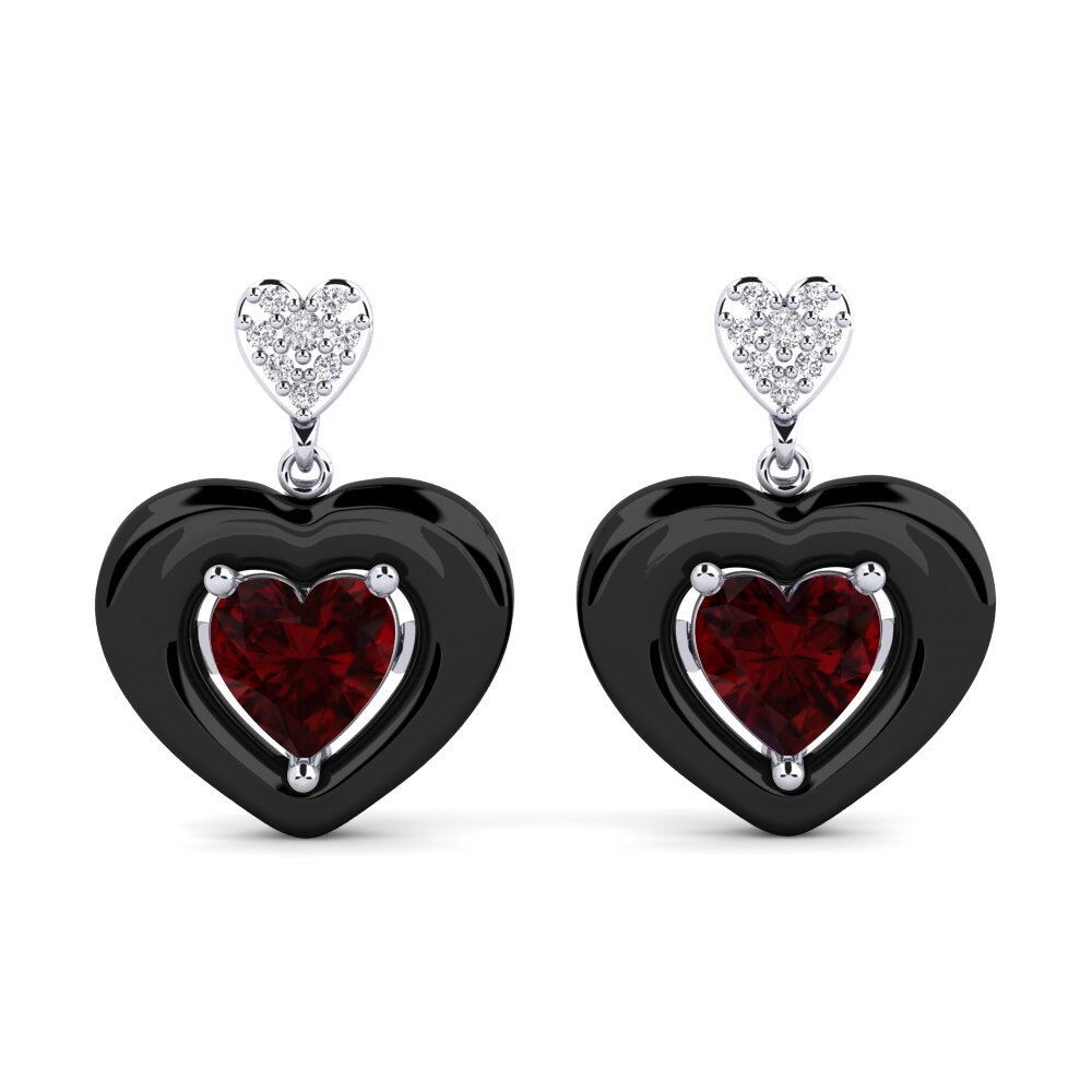 14ct White Gold Garnet Women's Earring Aguinaga