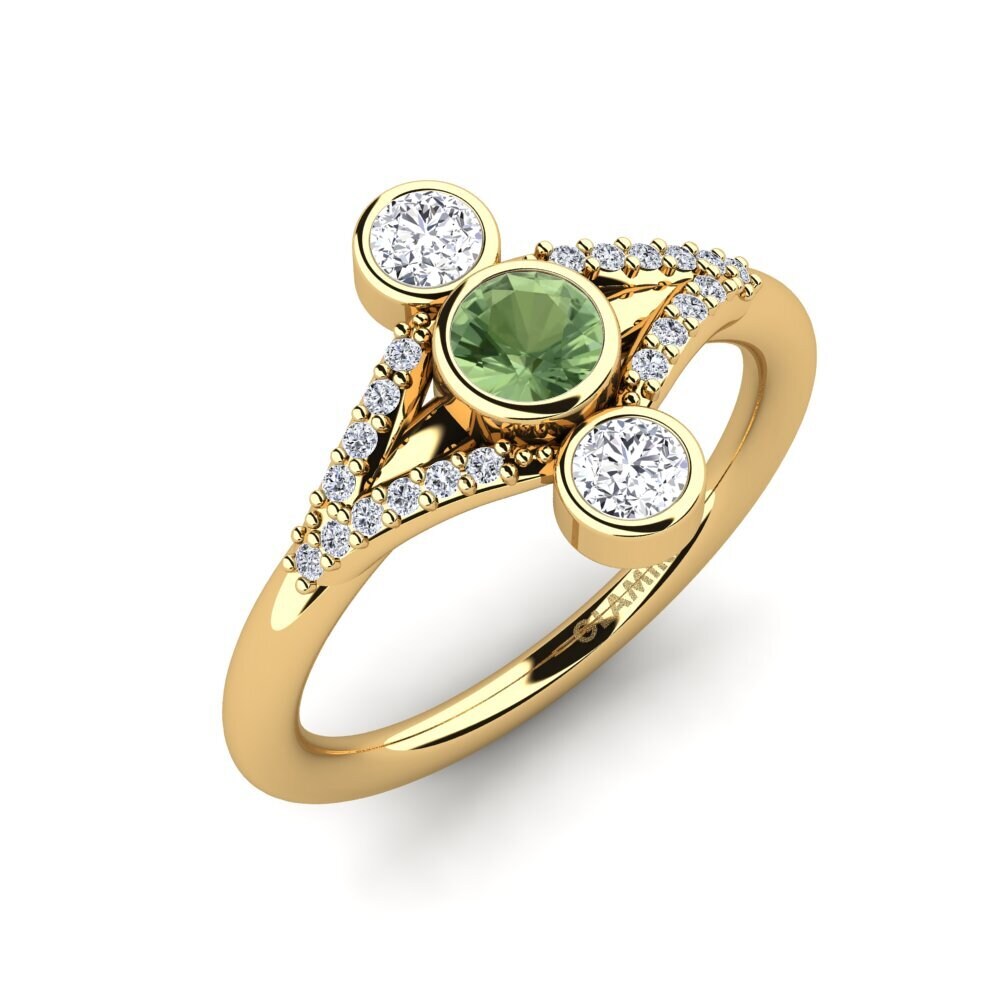 18k Oro Amarillo Zafiro Verde Anillo Ahlexa