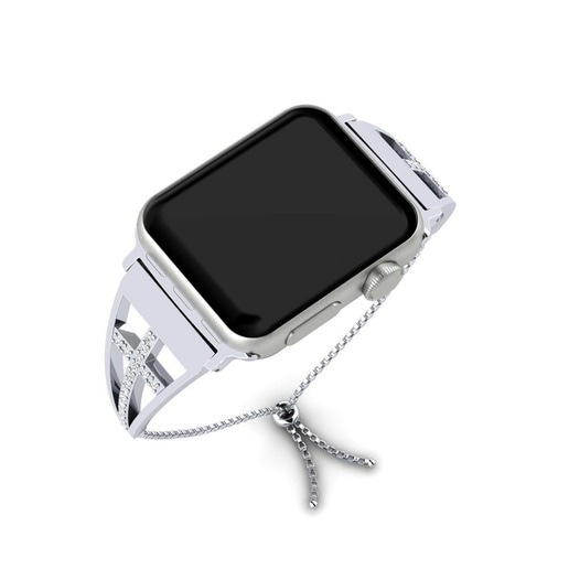 Dây đai Apple Watch® Ahurei - B Stainless Steel / 375 White Gold & Đá Sapphire Trắng