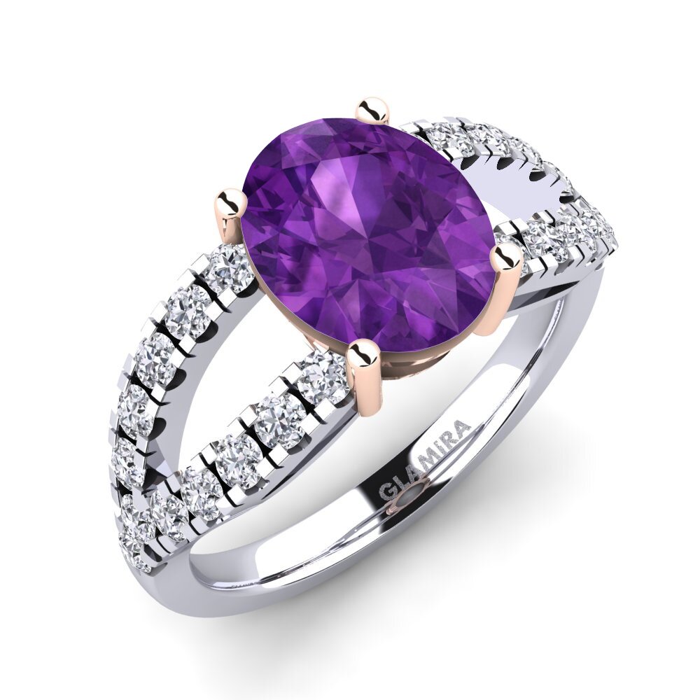 18ct White & Rose Gold Amethyst Engagement Ring Aida