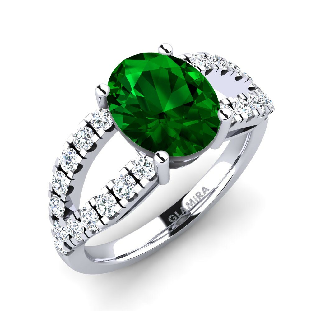 橢圓形 施華洛世奇綠水晶 訂婚戒指 Aida