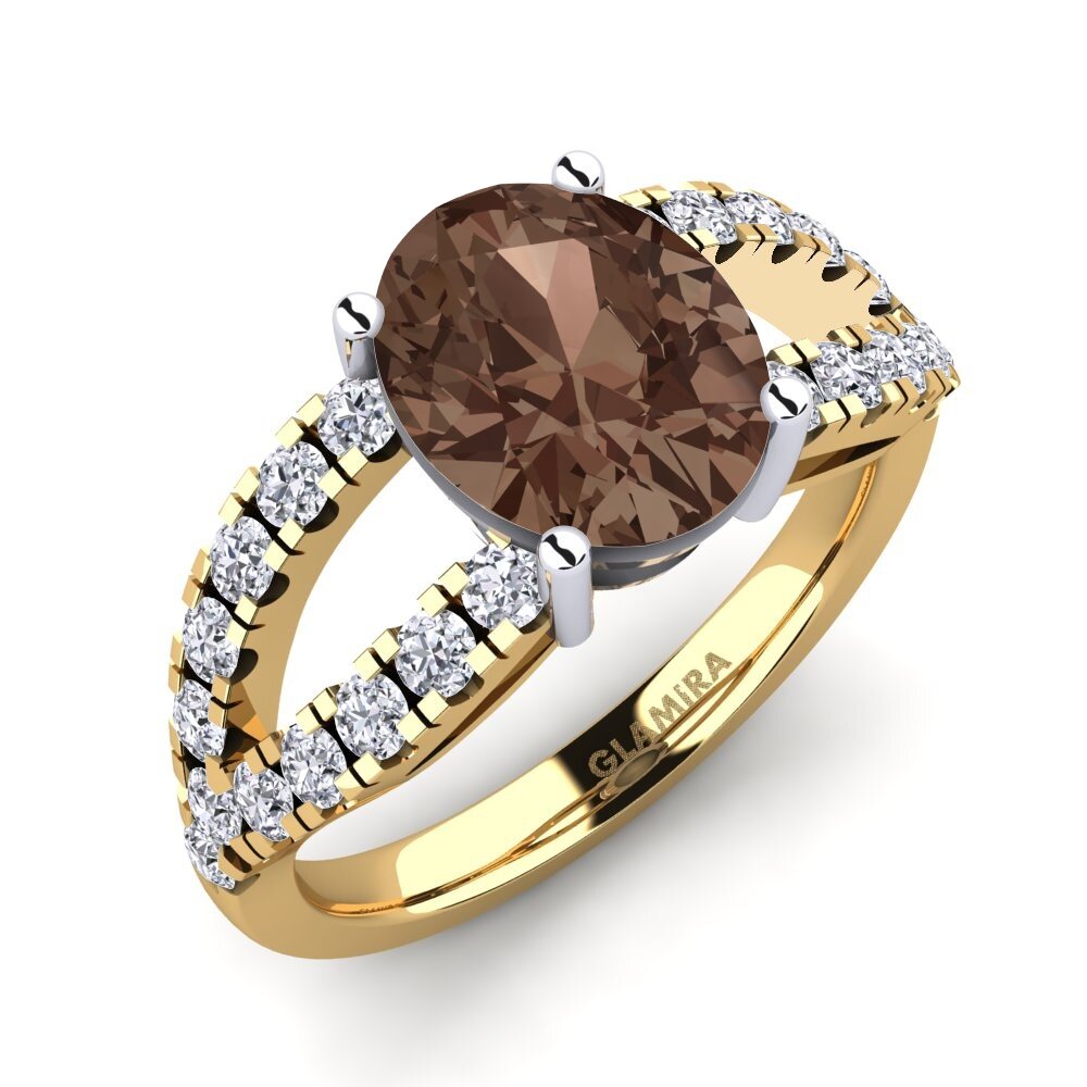 14ct Yellow & White Gold Smoky Quartz Engagement Ring Aida
