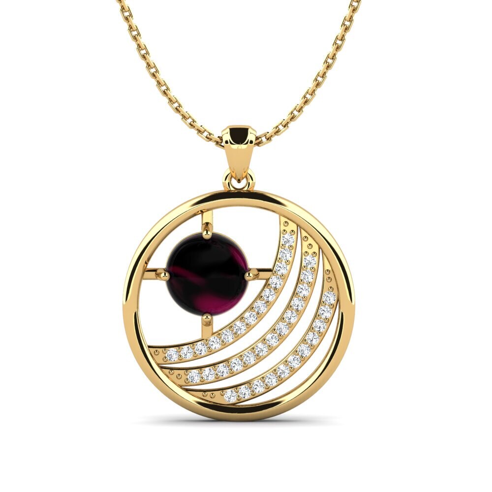 14k Oro Amarillo Granate Rhodolite Cabujón Colgante de Mujer Aidelis