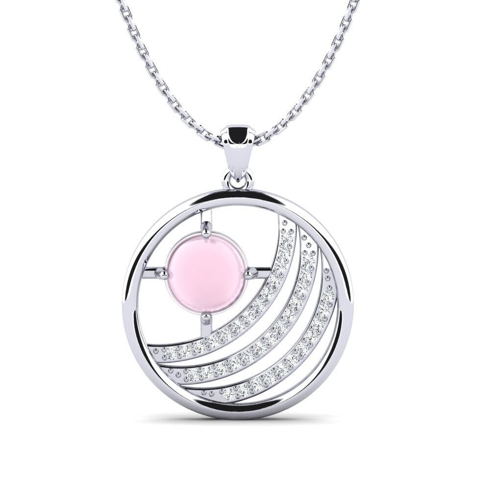 Plata 925 Cuarzo Rosa Cabujón Colgante de Mujer Aidelis