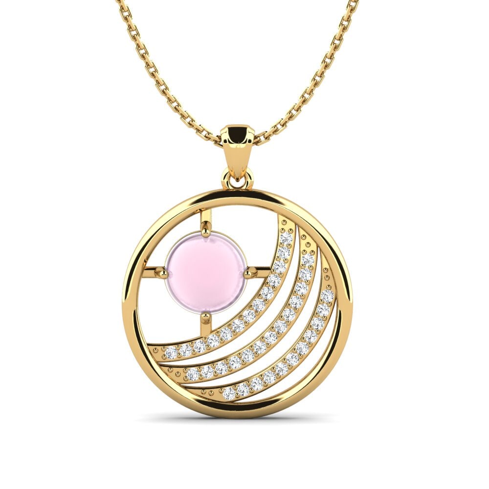 14k Oro Amarillo Cuarzo Rosa Cabujón Colgante de Mujer Aidelis