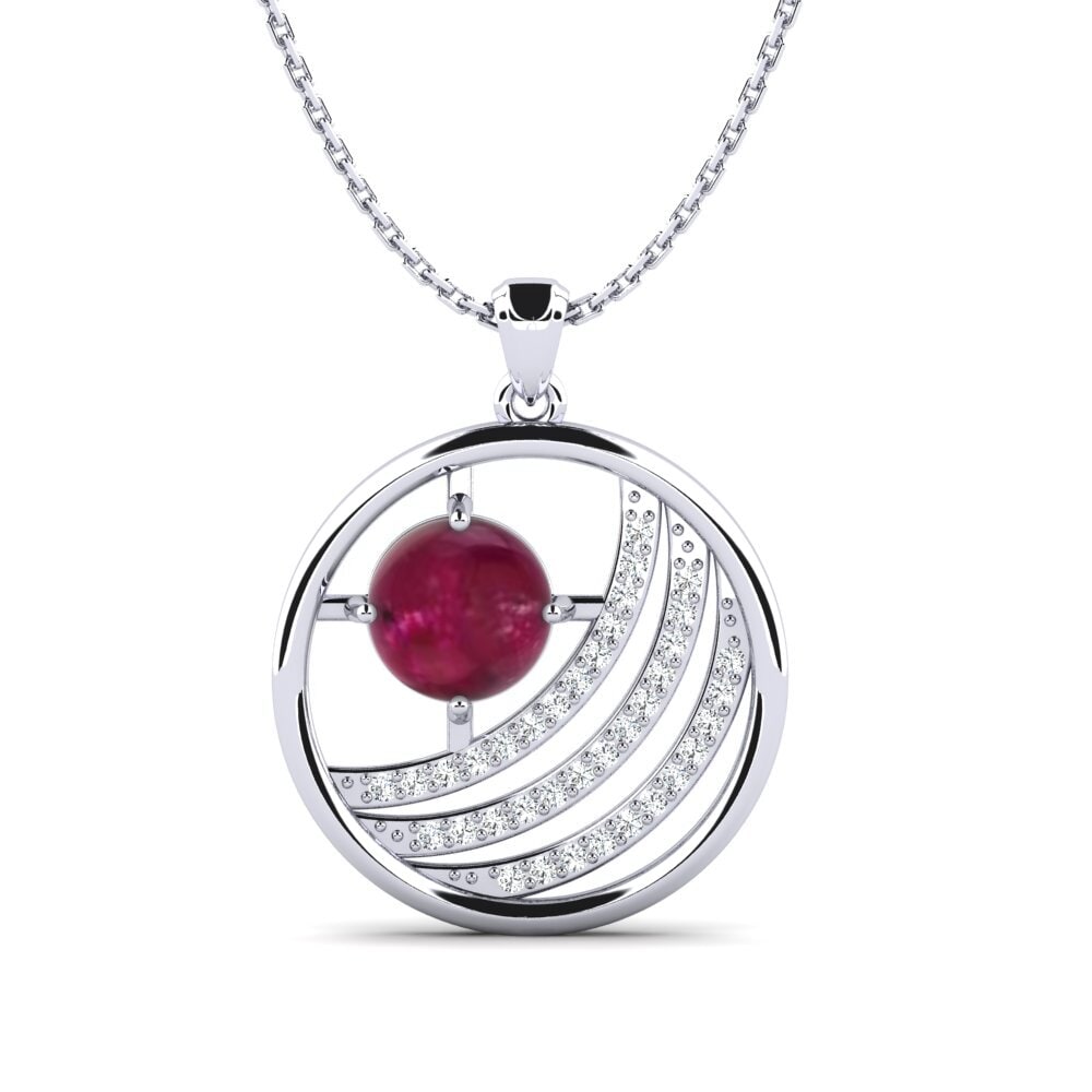 18ct White Gold Cabochon Ruby Women's Pendant Aidelis