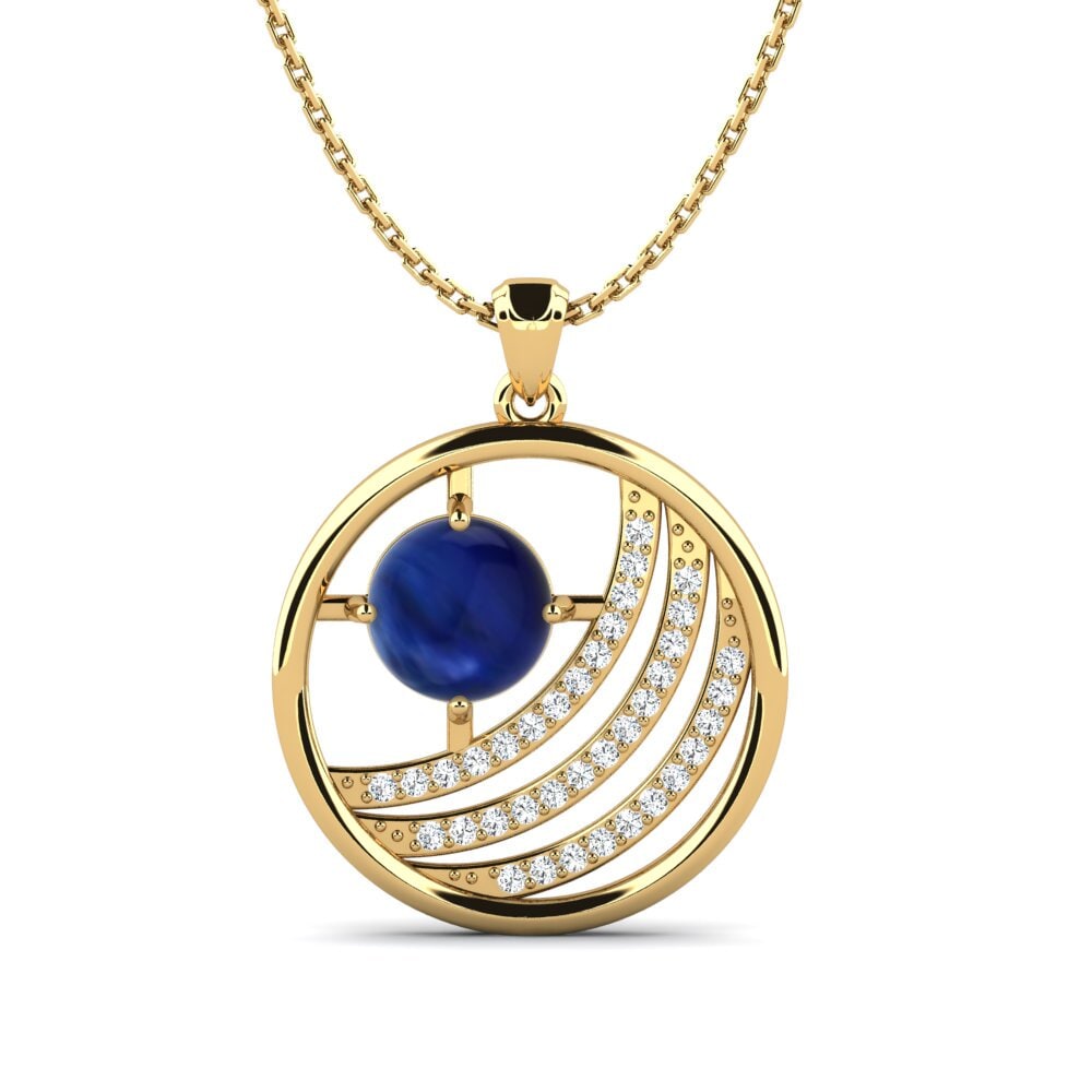 18ct Yellow Gold Cabochon Round Women's Pendant Aidelis