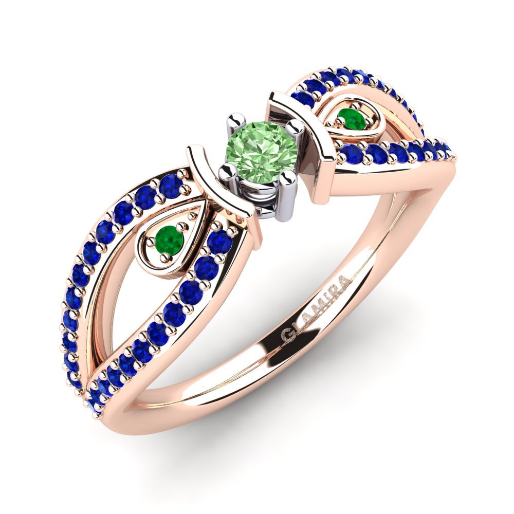14K Rood & Wit Goud Groene Diamant Verlovingsring Aigina