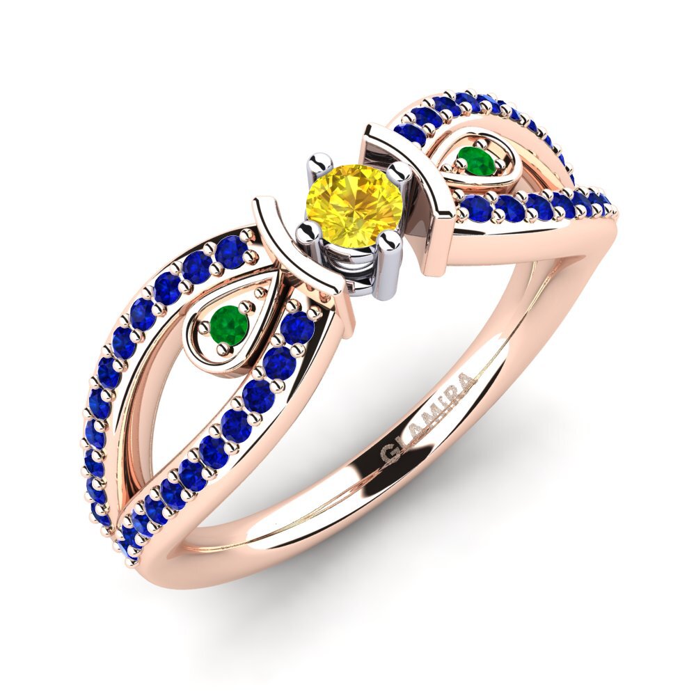14K Rood & Wit Goud Gele Saffier Verlovingsring Aigina