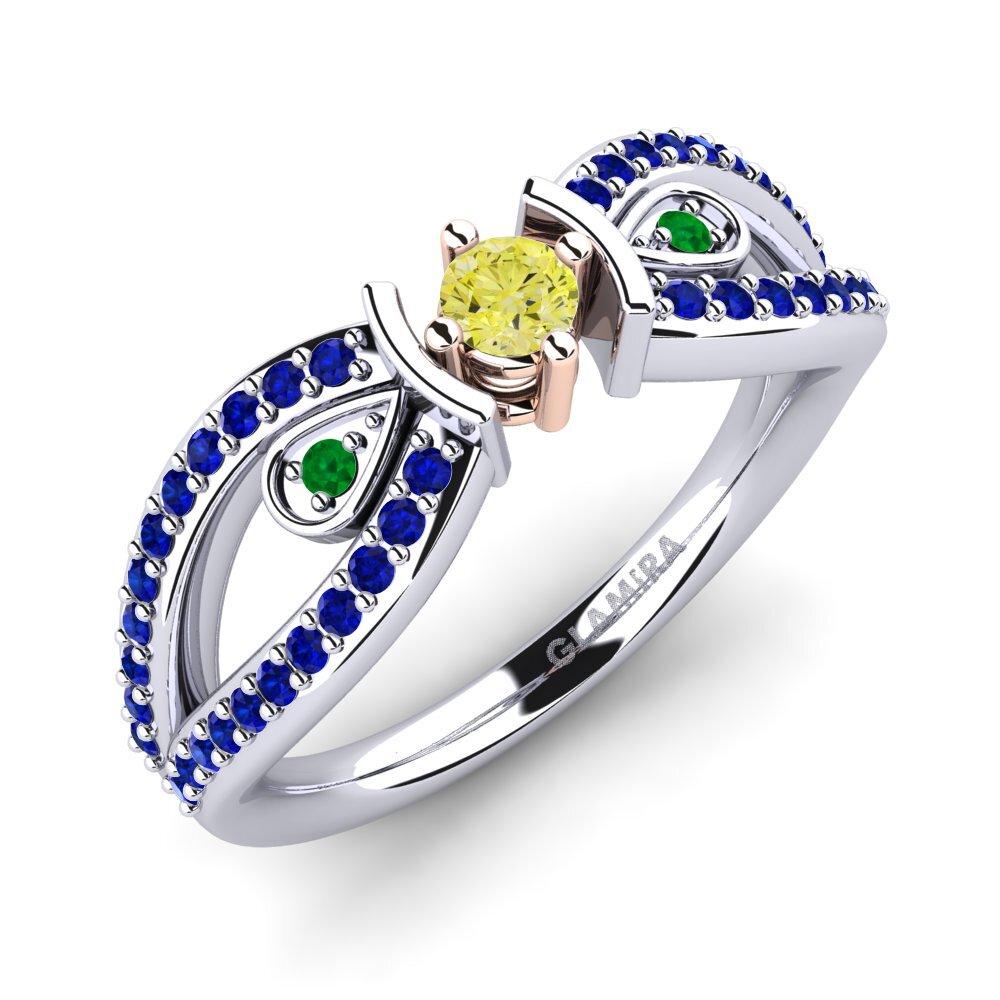 14K Wit & Rood Goud Gele Diamant Verlovingsring Aigina