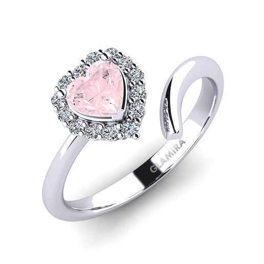 Anillo Aigurande Oro Blanco 585 & Cuarzo rosa & Cristal de Swarovski