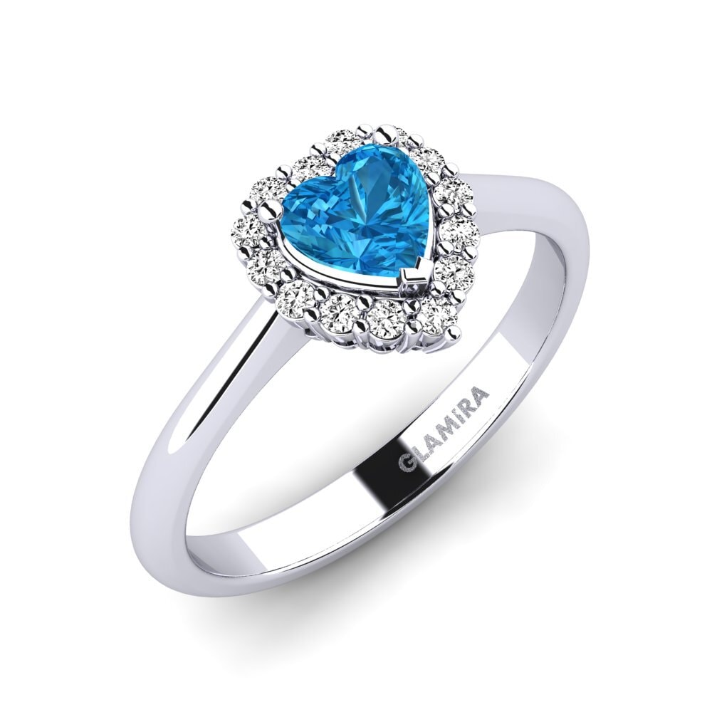 14k Oro Blanco Topacio azul Anillo de compromiso Ailefroide
