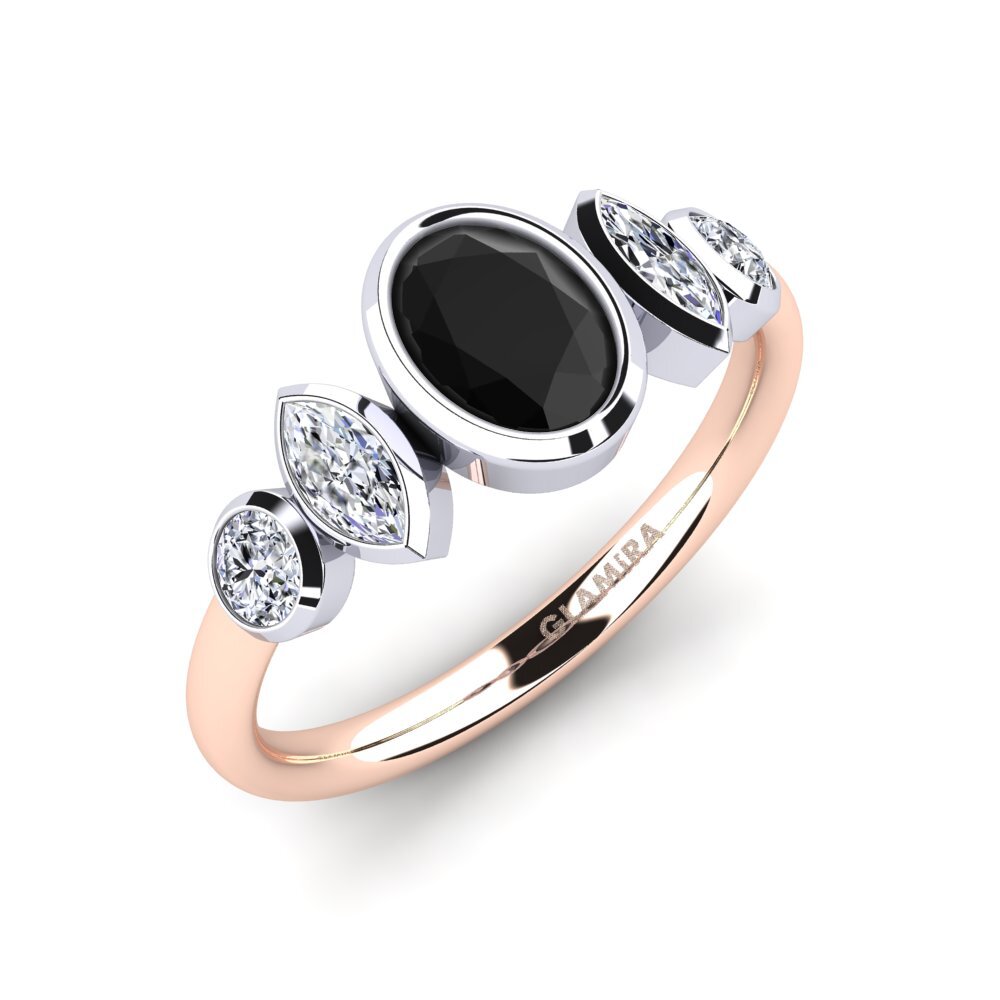 9ct White & Rose Gold Black Onyx Engagement Ring Ailesse