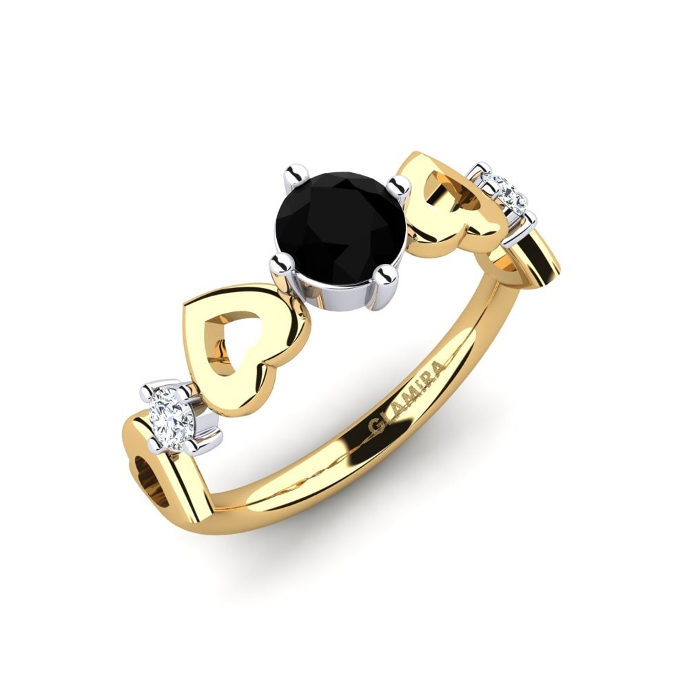 Oro Giallo & Bianco 375 Diamante Nero Anello da donna Aizaya