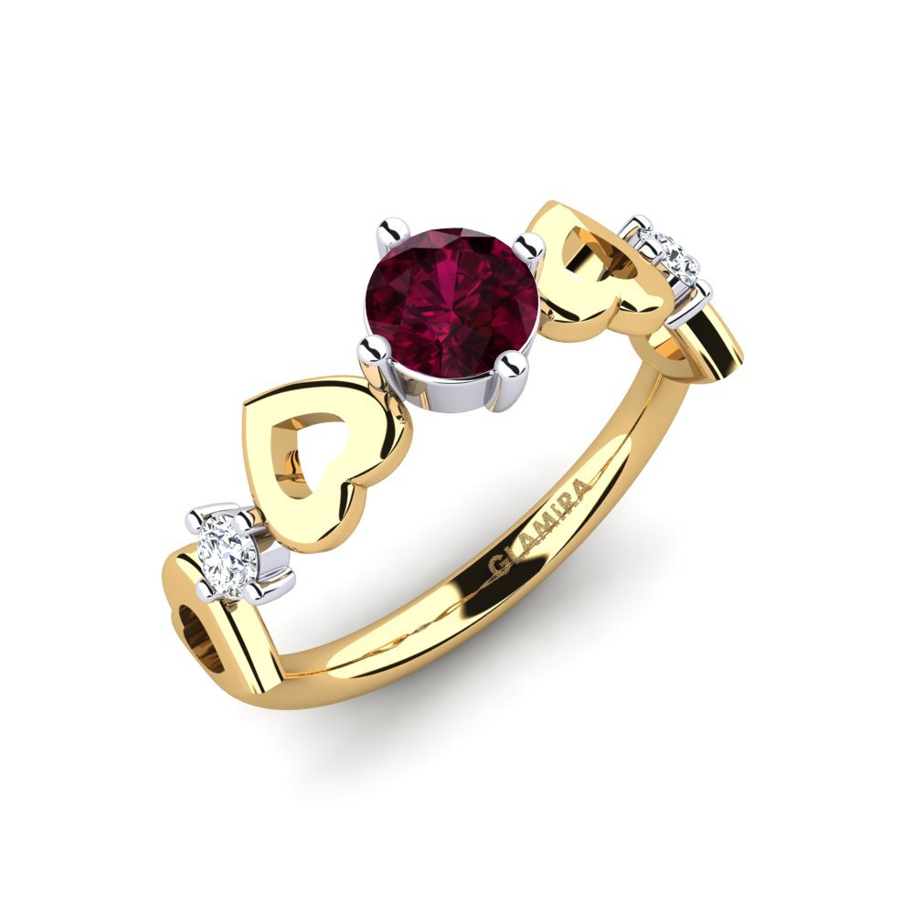 14ct Yellow & White Gold Rhodolite Garnet Women's Ring Aizaya