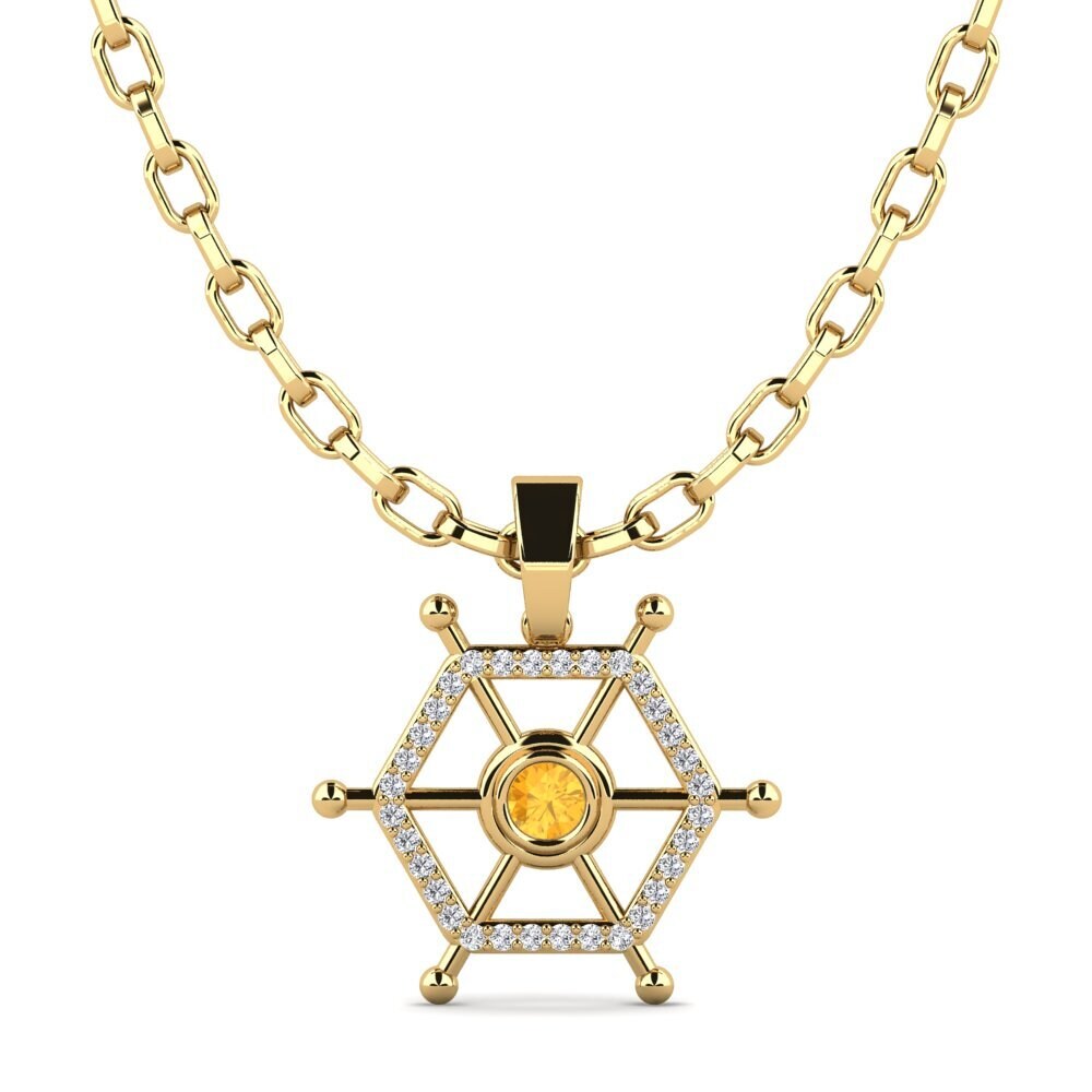 14ct Yellow Gold Citrine Men's Pendant Akari