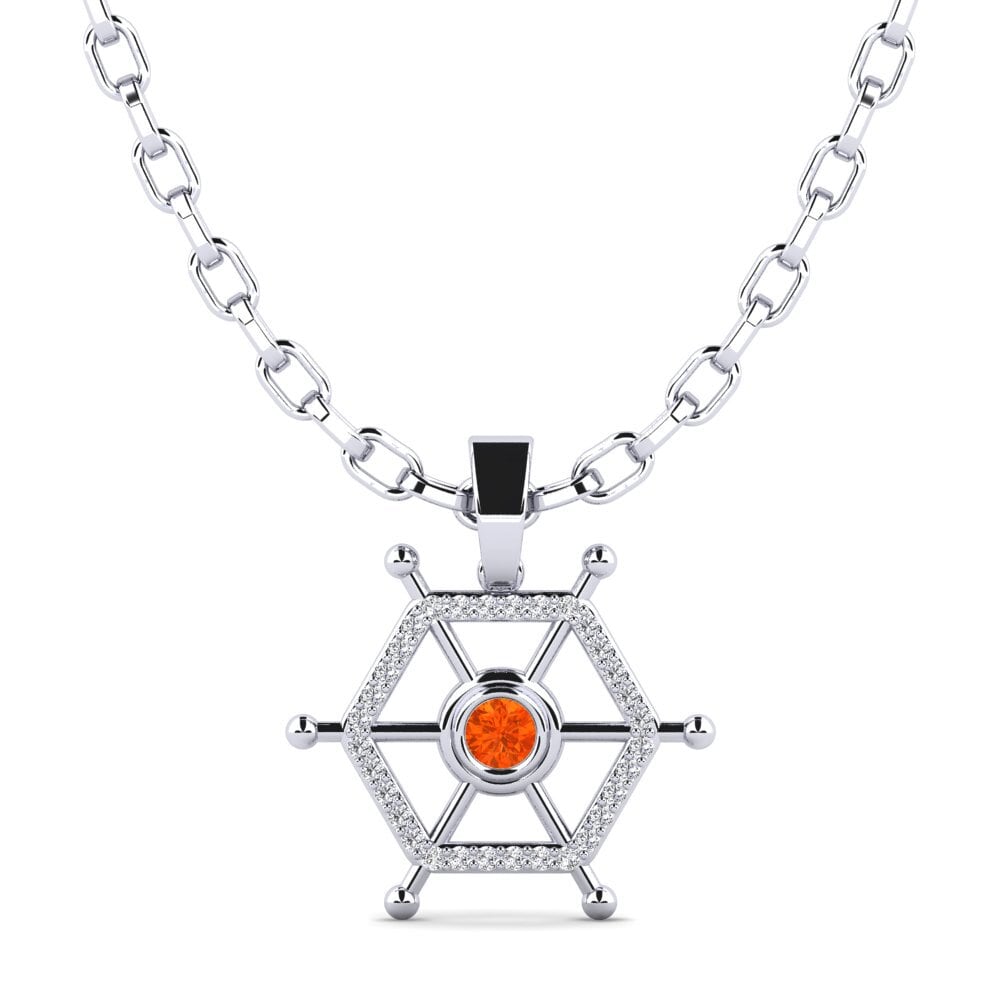 14ct White Gold Fire Opal Men's Pendant Akari