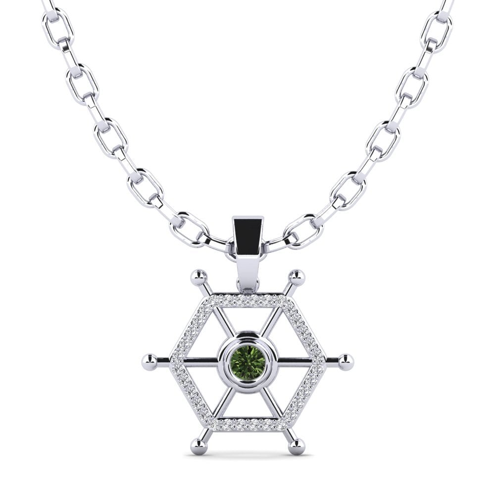 14ct White Gold Green Sapphire Men's Pendant Akari