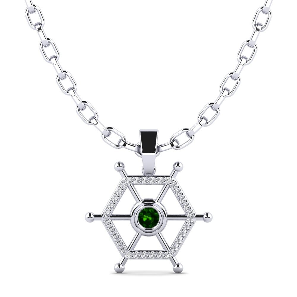 18ct White Gold Green Tourmaline Men's Pendant Akari