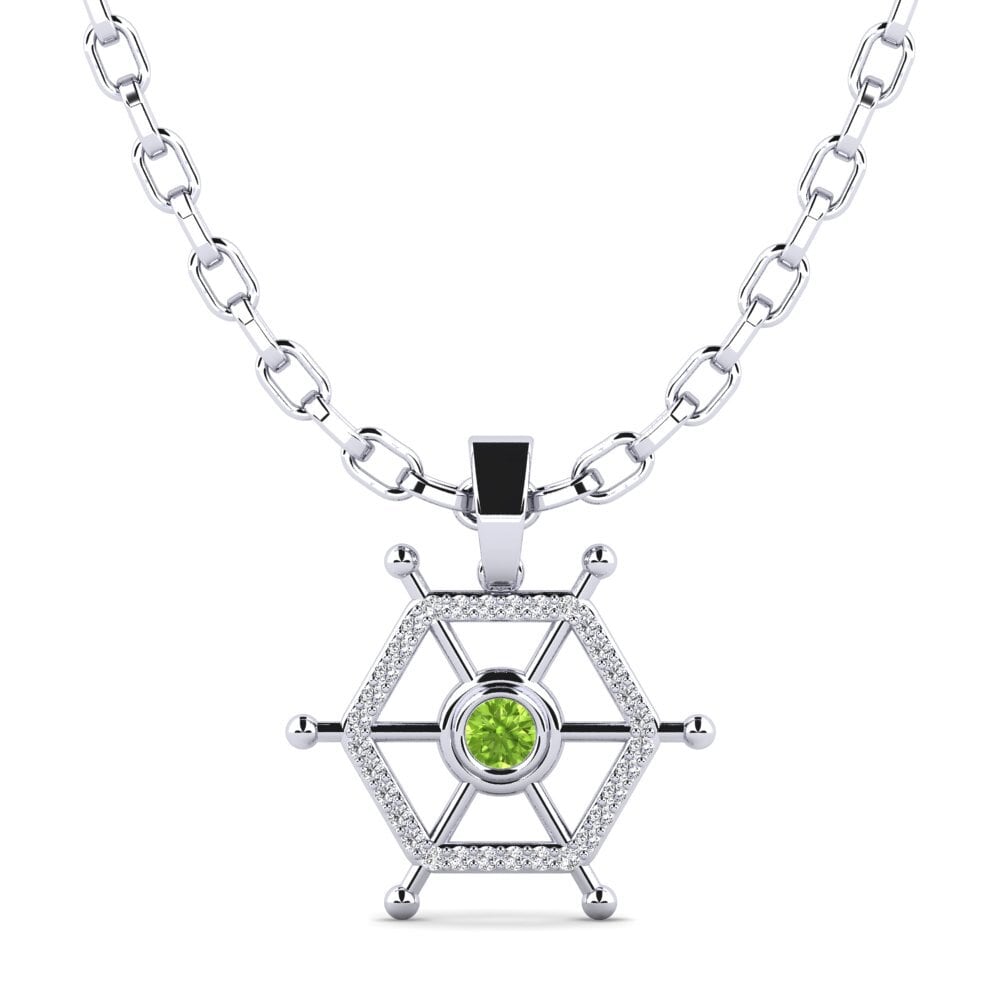 14ct White Gold Peridot Men's Pendant Akari