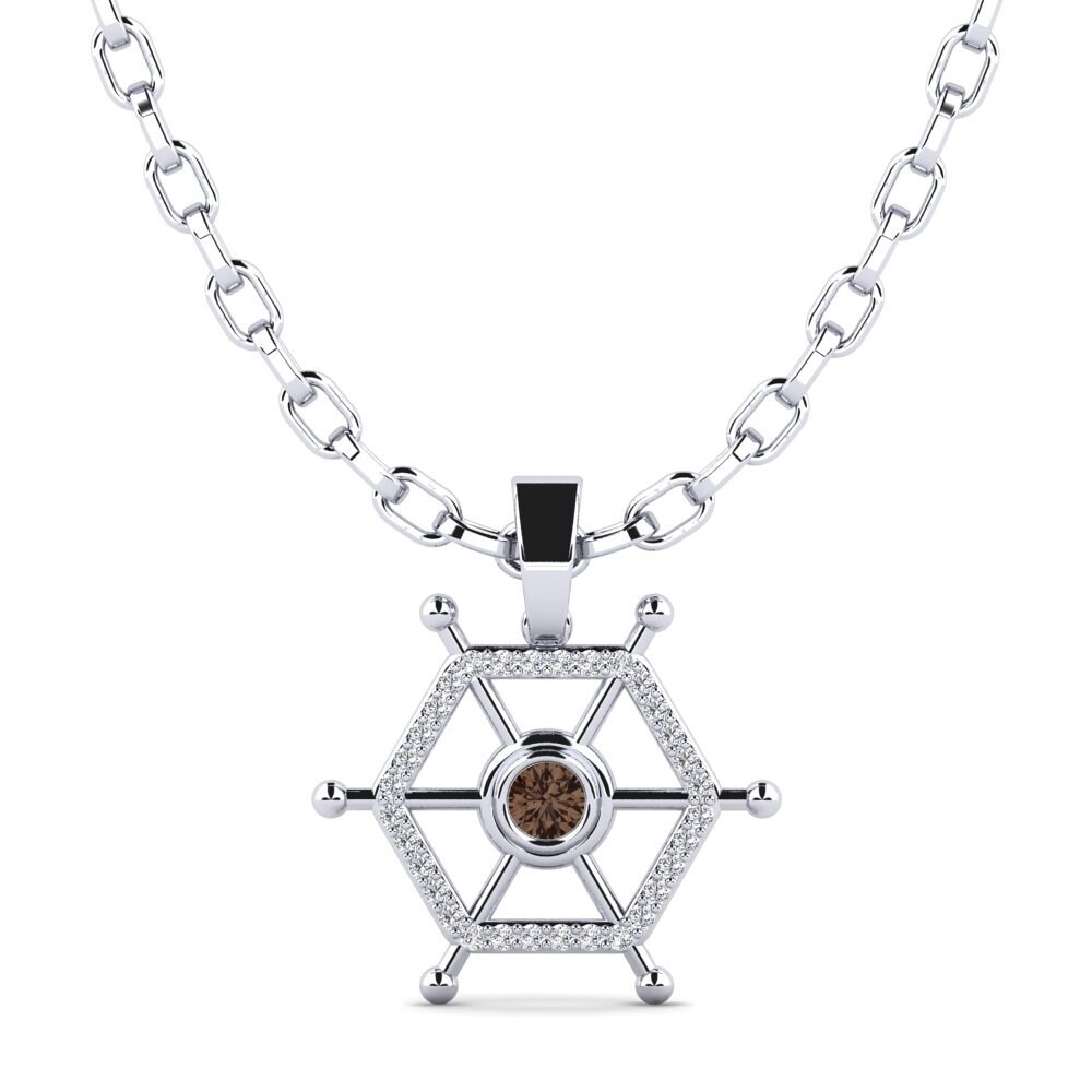 14ct White Gold Smoky Quartz Men's Pendant Akari