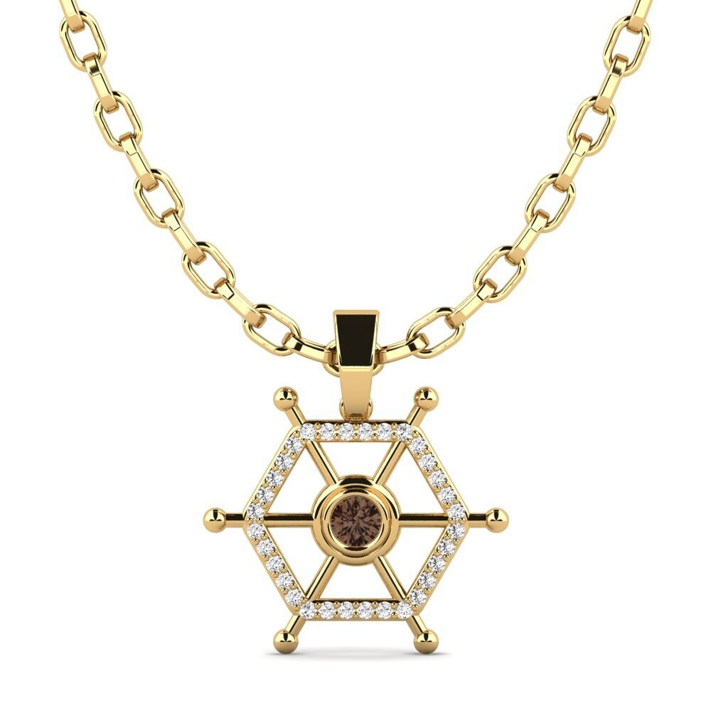 Or Jaune 585 Quartz Fumé Pendentif pour homme Akari