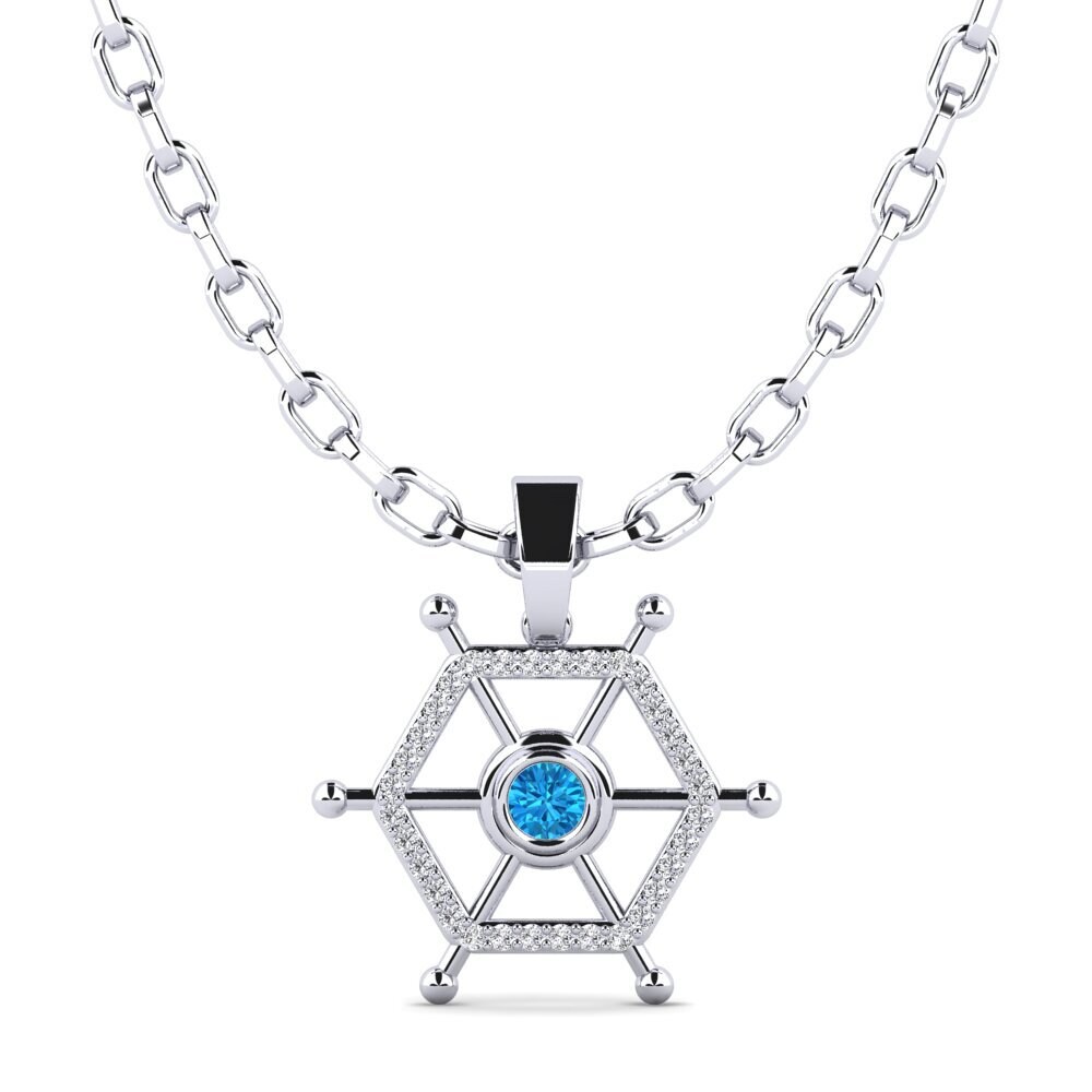 18ct White Gold Blue Topaz Men's Pendant Akari