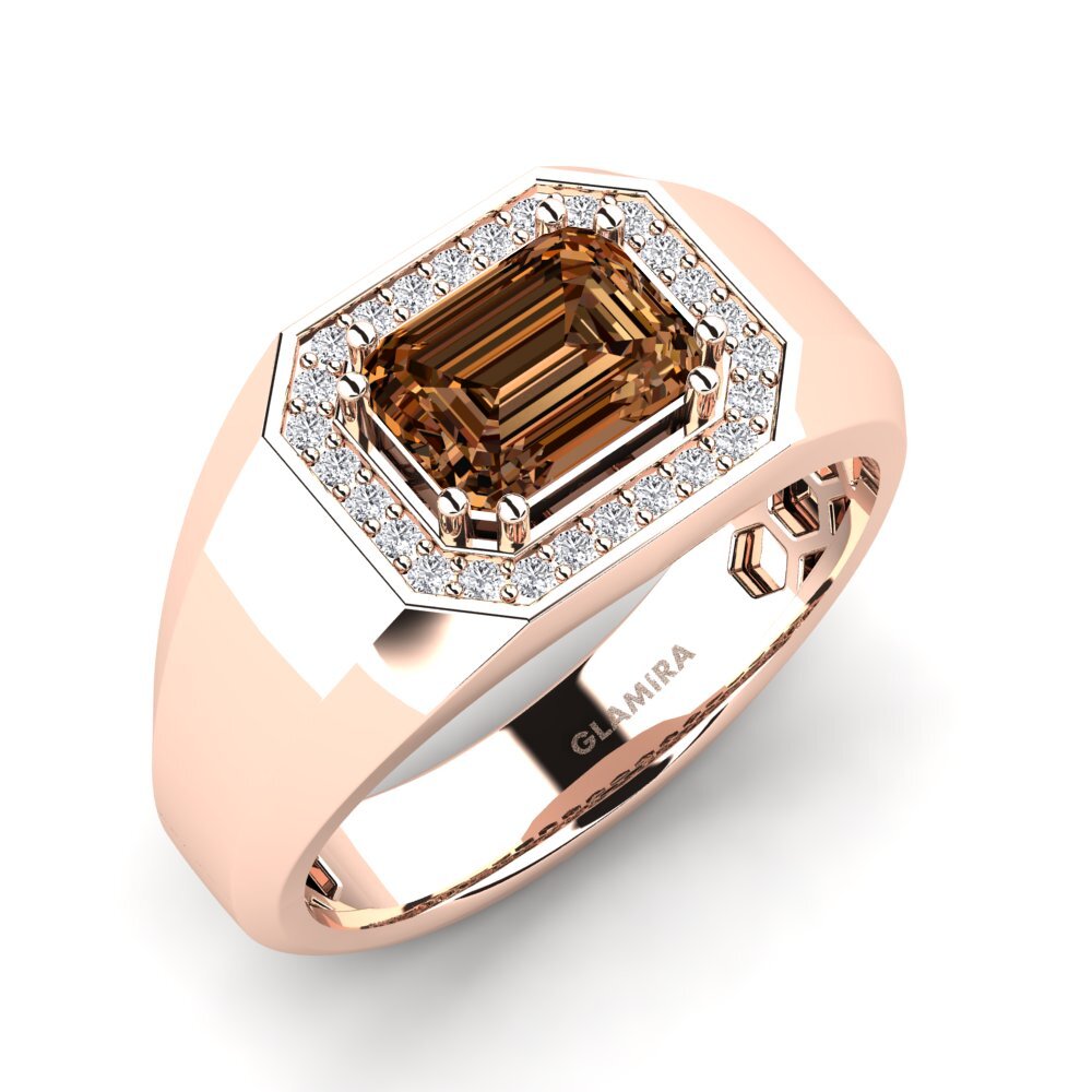 Oro Rosso 750 Diamante Marrone Anello da uomo Akmal