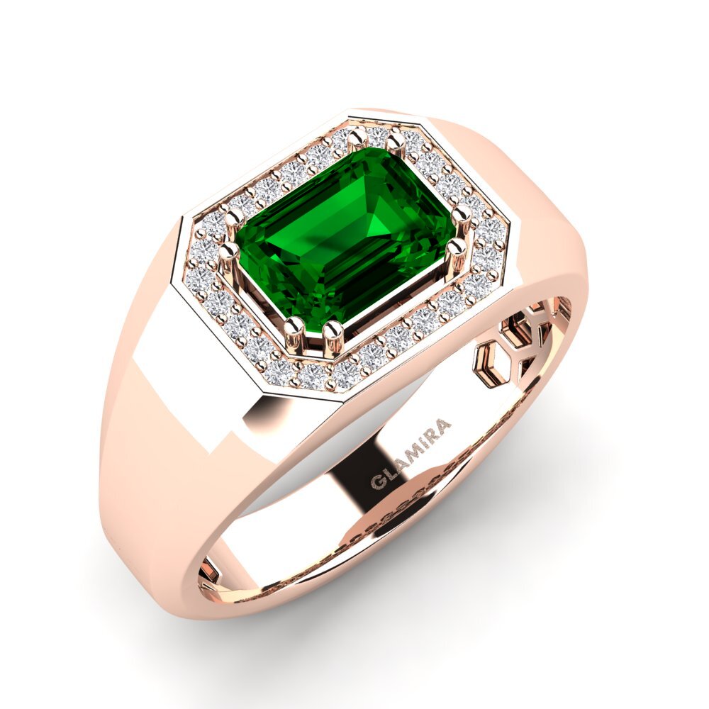 Oro Rosso 375 Zircone Verde Anello da uomo Akmal