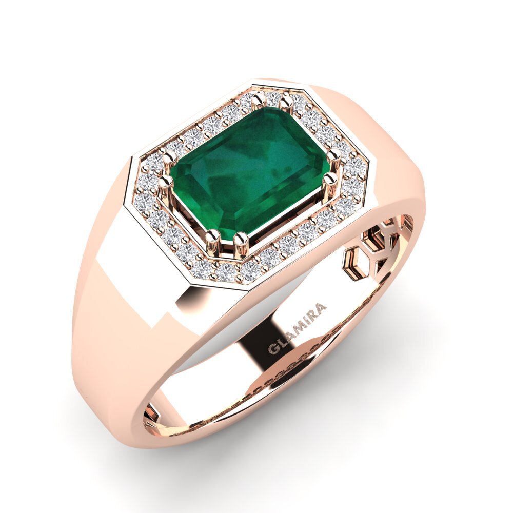 18k Oro Rosa Esmeralda Anillo de Hombre Akmal