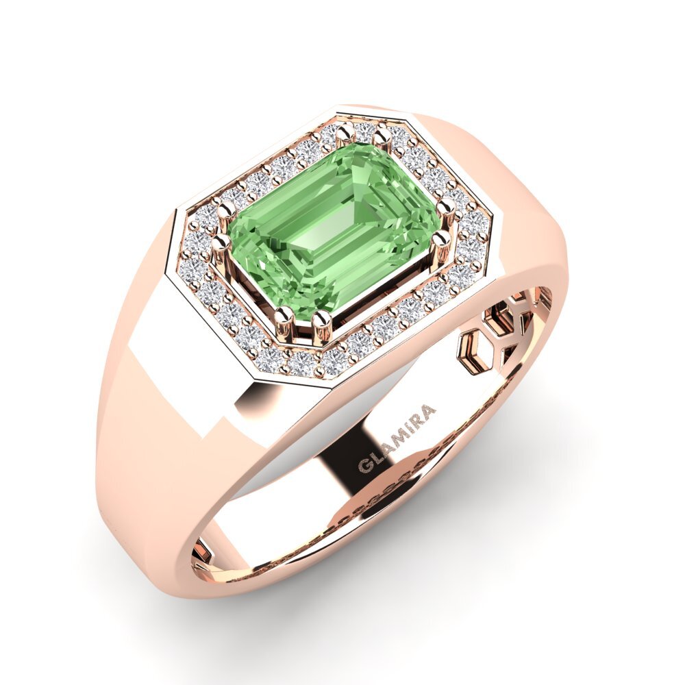 Oro Rosso 375 Diamante Verde Anello da uomo Akmal