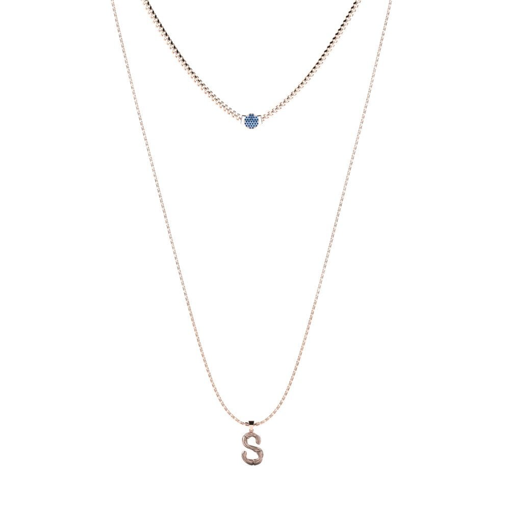 Rotgold 585 Dunkelblauer Zirkonia Damen halskette Alaida S
